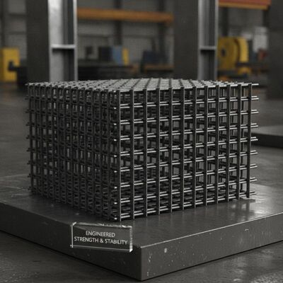 Rete 12x12 in acciaio ad alto tenore di carbonio di forma rettangolare, progettata per offrire eccezionale resistenza e stabilità in ambito industriale
